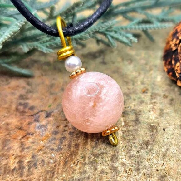 Nature Pink Morganite Big Round Bead Pendant Necklace - Picture 1 of 10